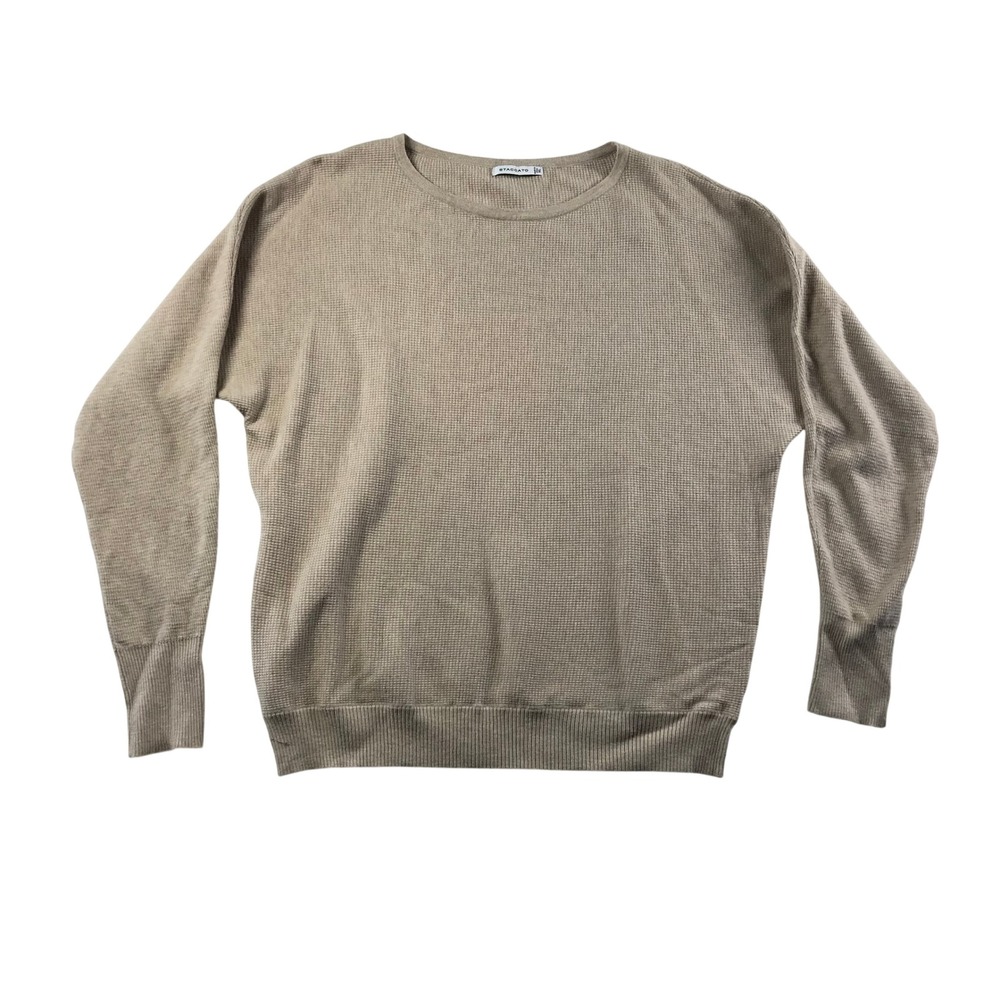 Staccato Womens Tan Waffle Knit Crew Neck Sweater XL Beige Relaxed 53571C